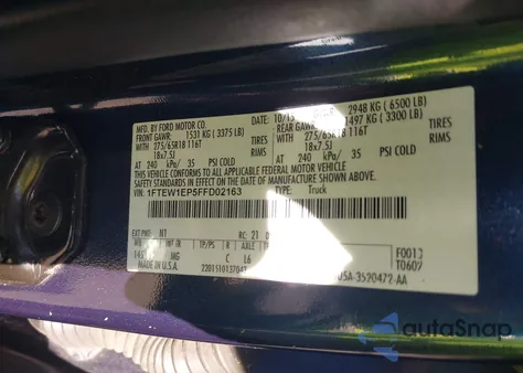 2015 Ford F-150 Xlt из США, поврежденный, VIN 1FTEW1EP5FFD02163